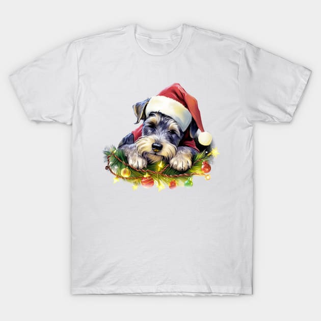 Lazy Miniature Schnauzer Dog at Christmas T-Shirt by Chromatic Fusion Studio